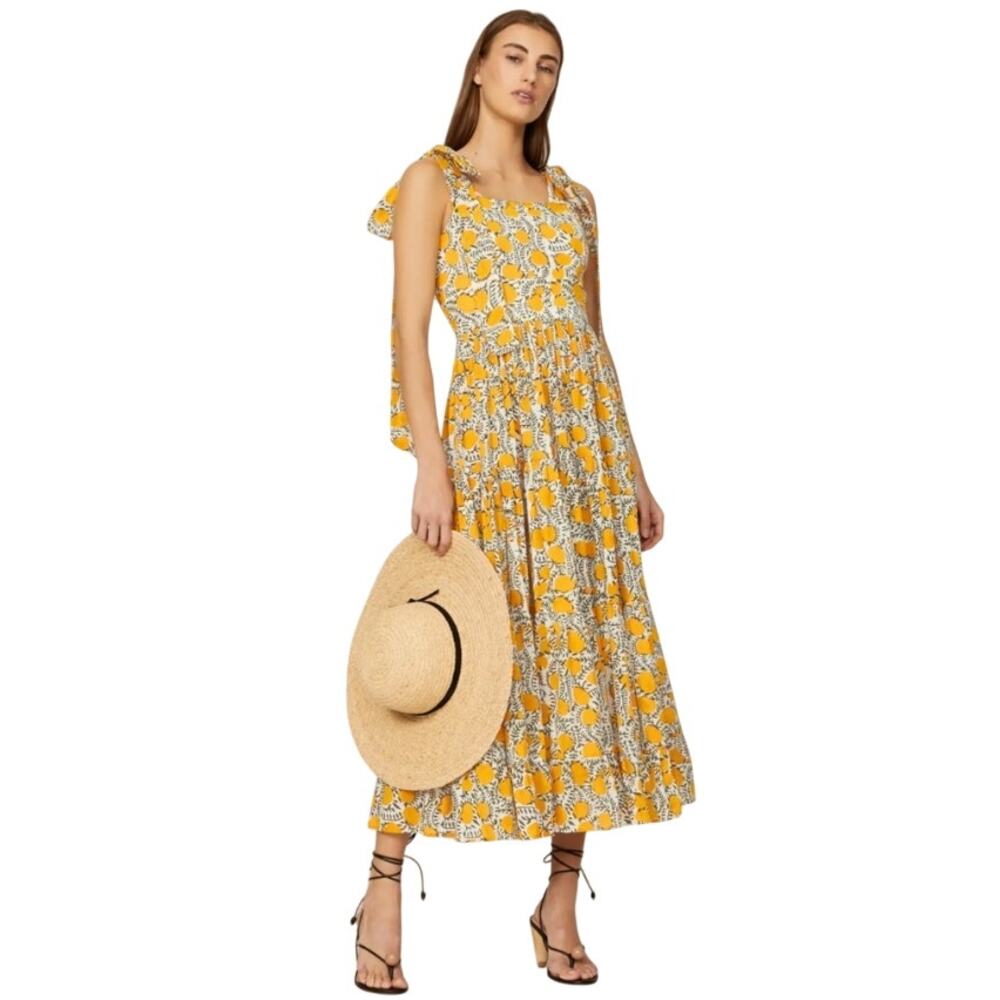 Mille Lemon Tiered Midi Dress Size Small
